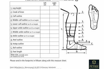 Petrie Dressage Boots Size Chart